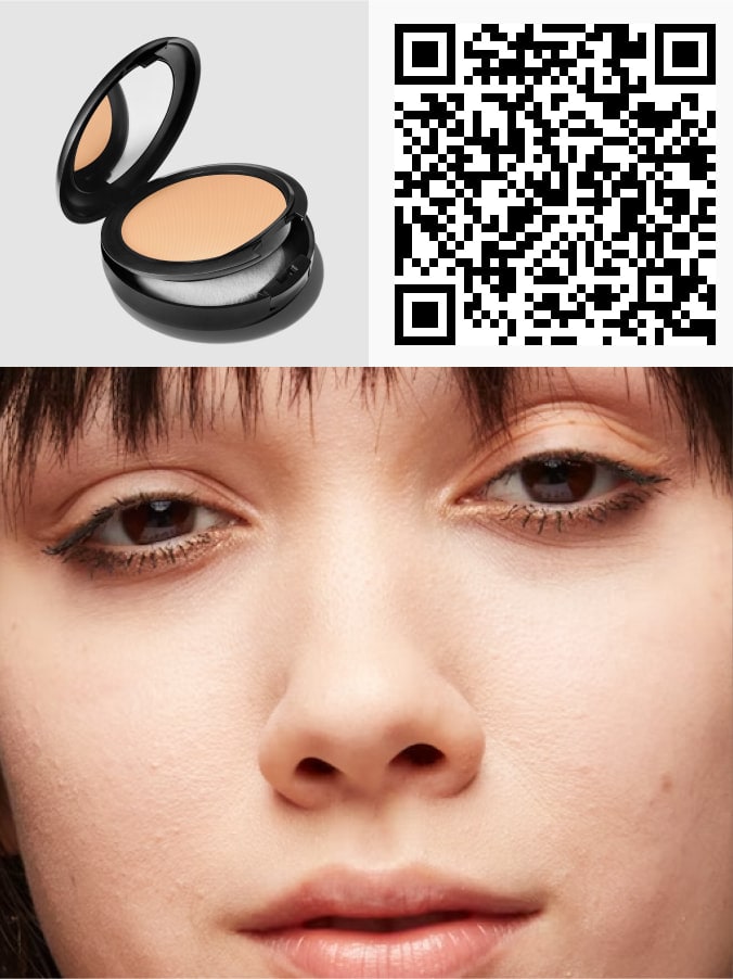 QR code and model's face for STUDIO FIX POWDER PLUS FOUNDATION.