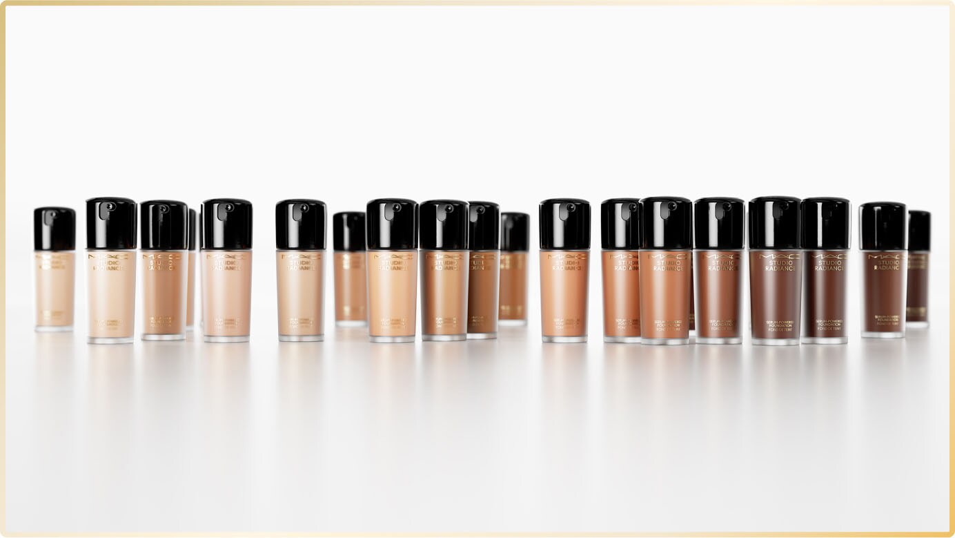 MAC Foundation product images of numerous shades.